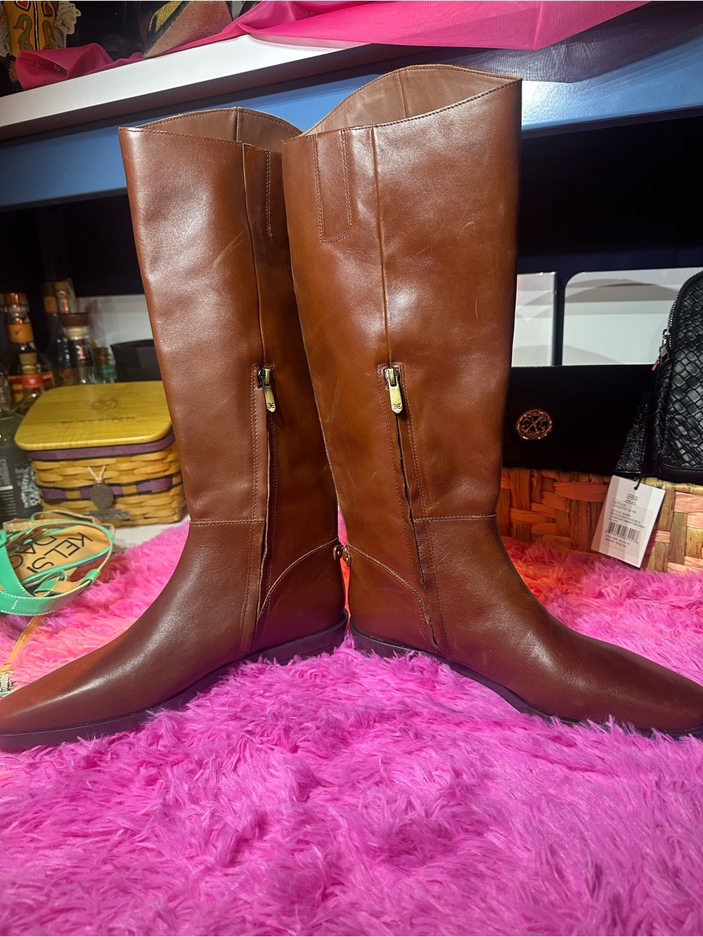 Sam Edelman Tall Leather Riding Boots in Chestnut Brown